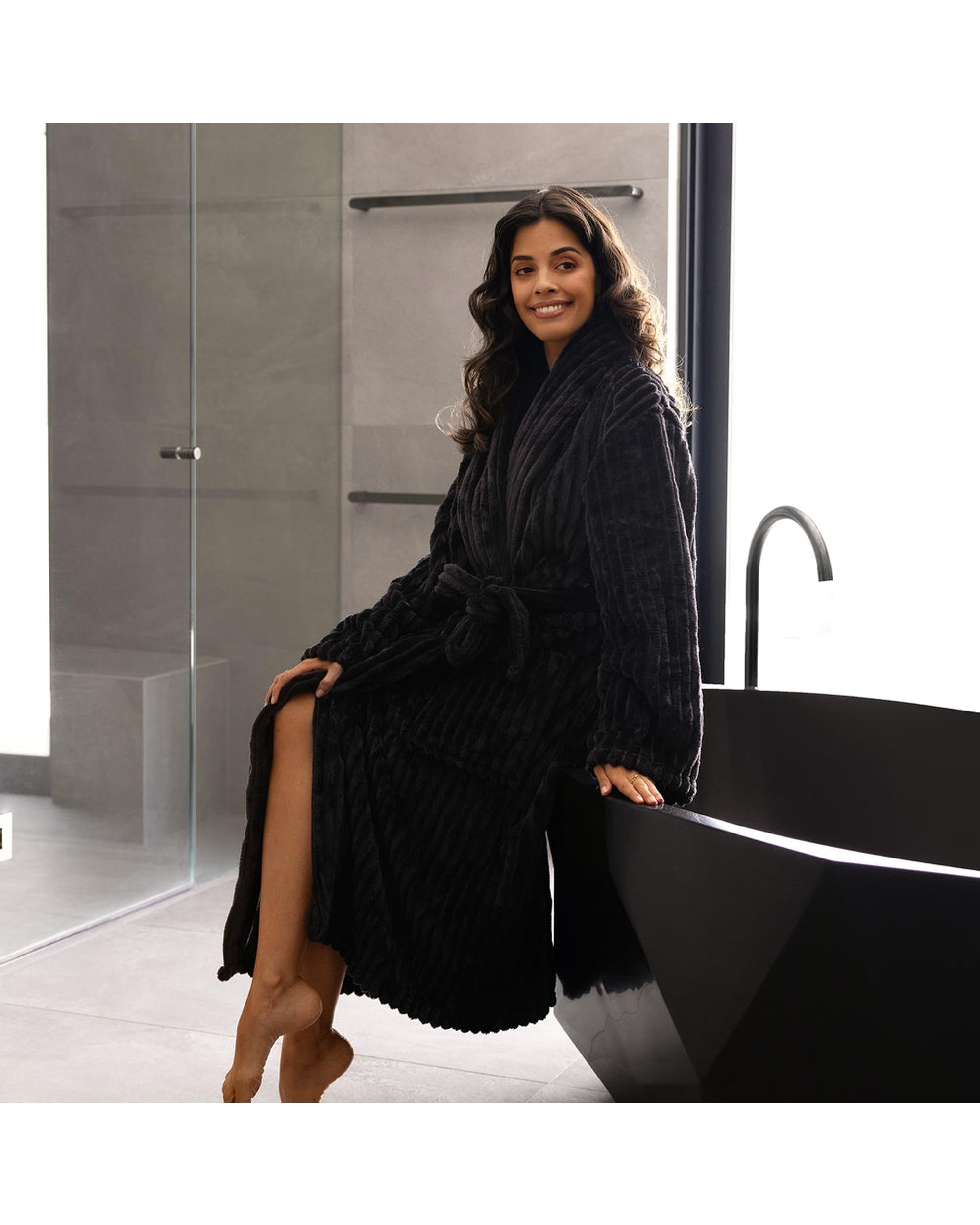 Bambury Channel Fleece Robe Charcoal