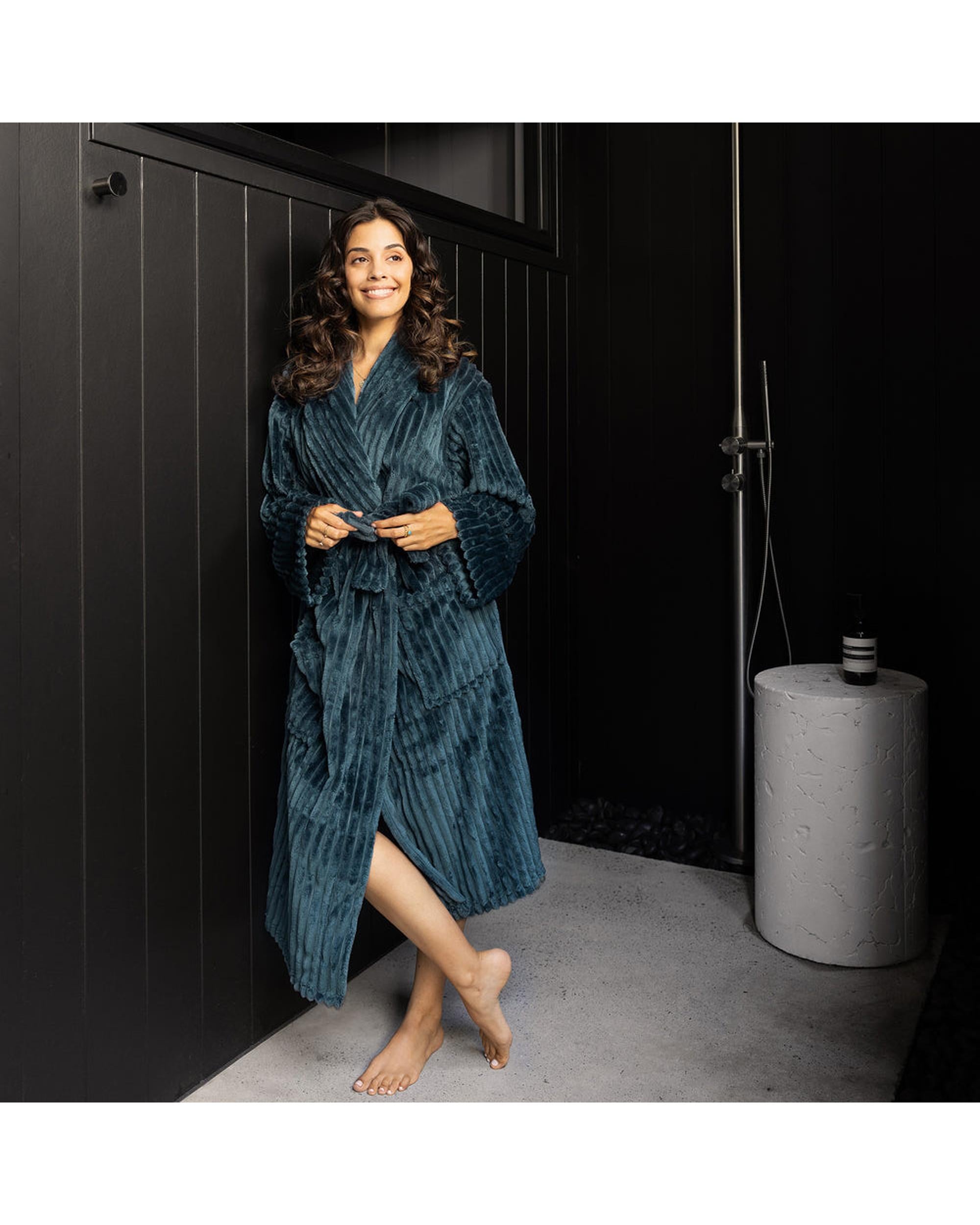 Bambury Channel Fleece Robe Petrol