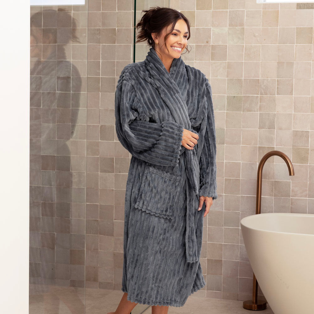 Bambury | Channel Fleece Robe Steel