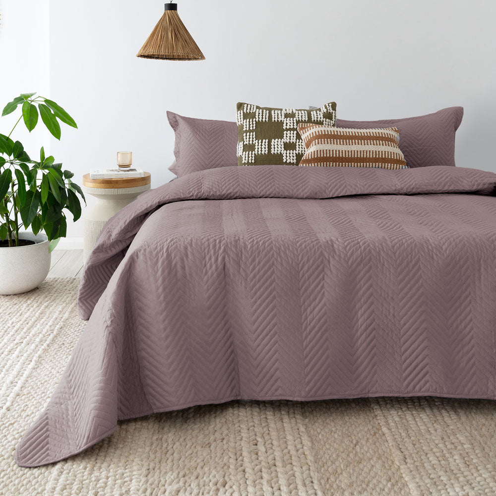 Bambury | Herringbone Embossed Coverlet Set Mauve S/D