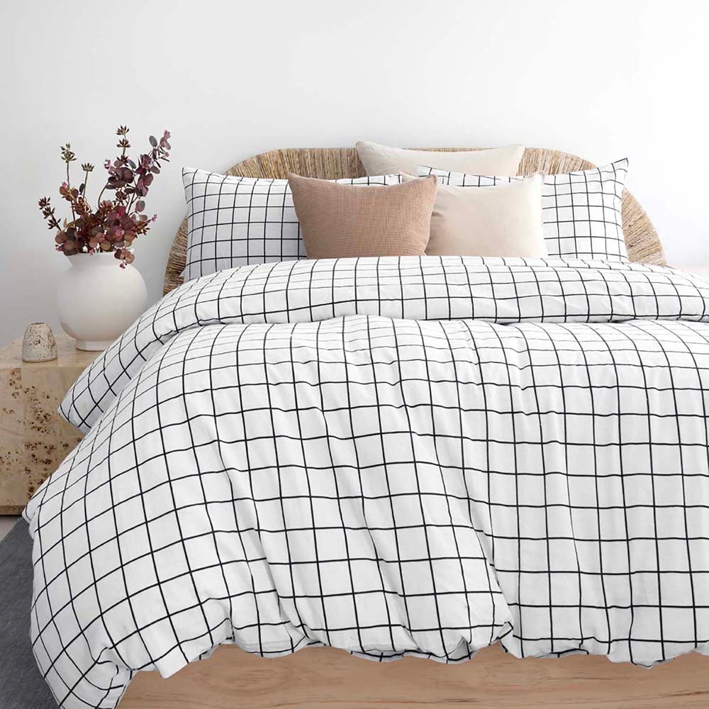 Bambury Grid Black Flannelette Quilt Cover Set