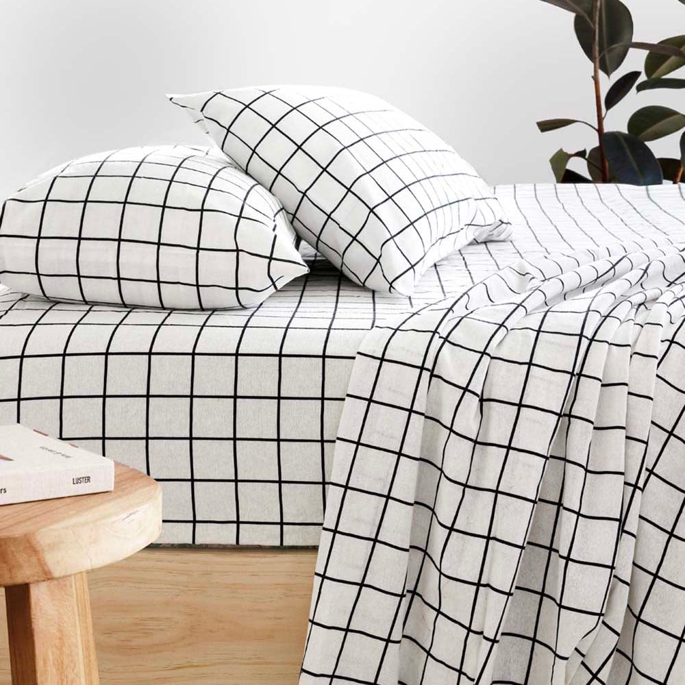 Bambury Grid Black Flannelette Sheet Set