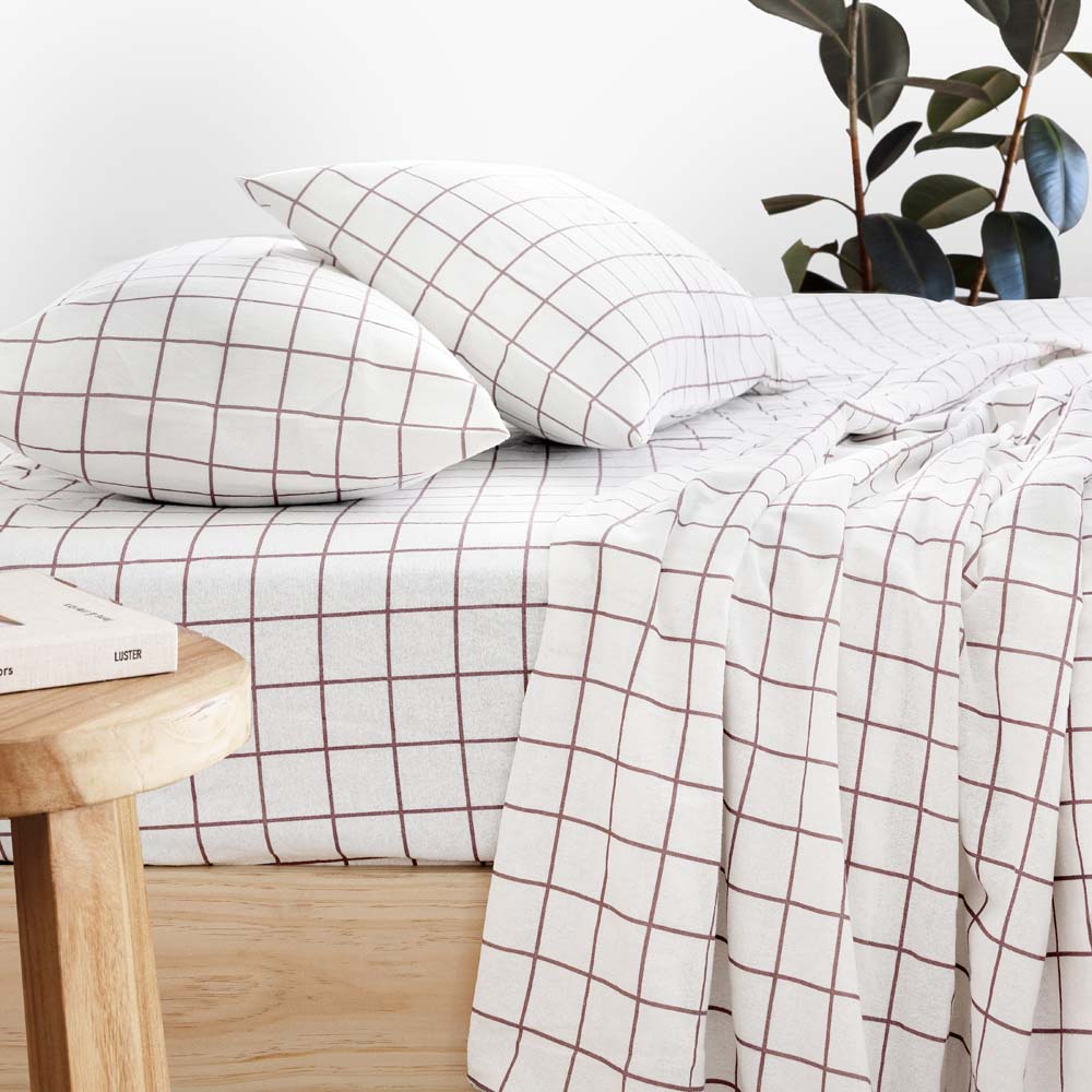 Bambury Grid Boysenberry Flannelette Sheet Set