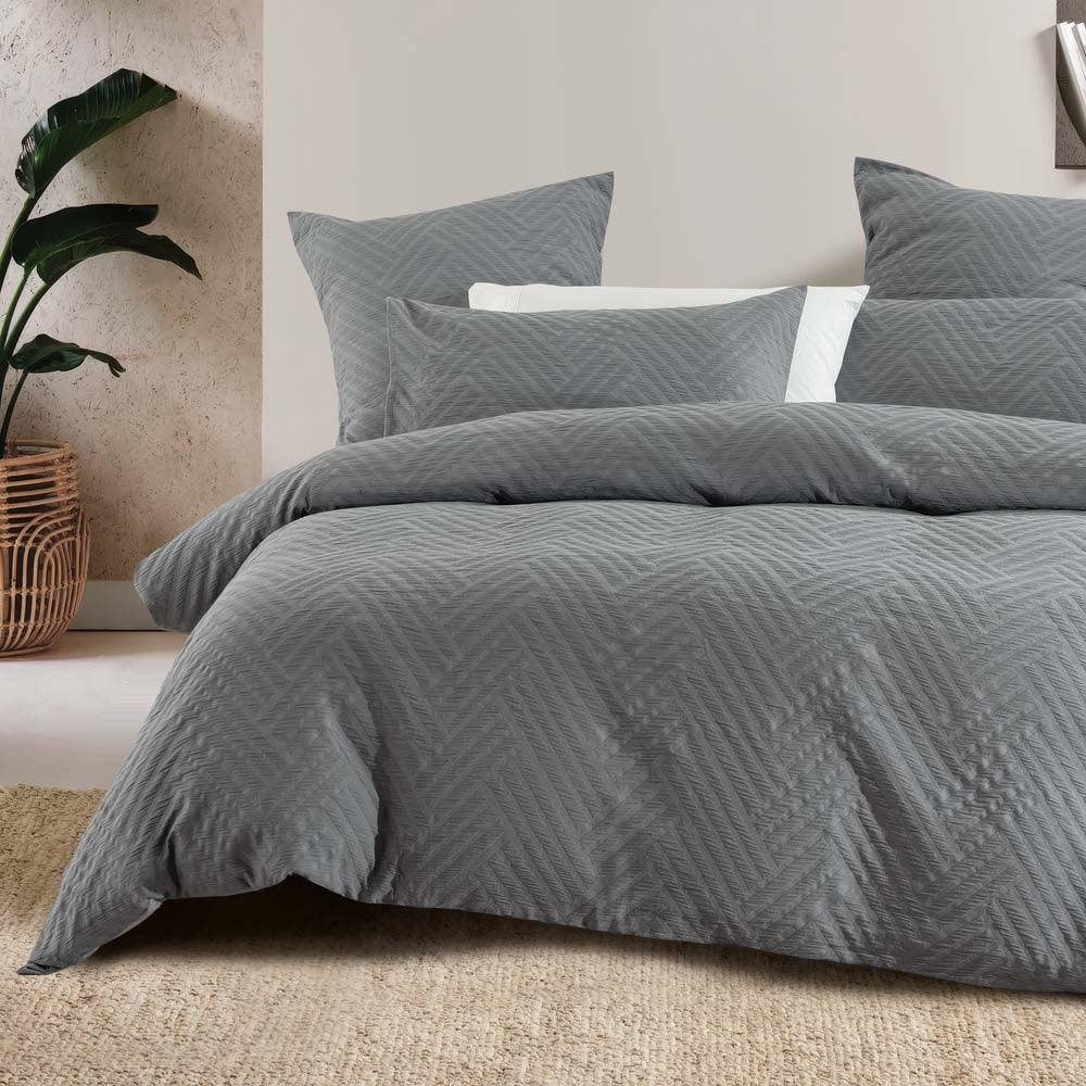 Bambury | Panama Jacquard Quilt Cover Set Steel
