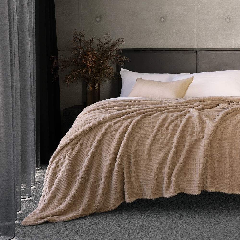 Bambury Lattice Sherpa Blanket Latte