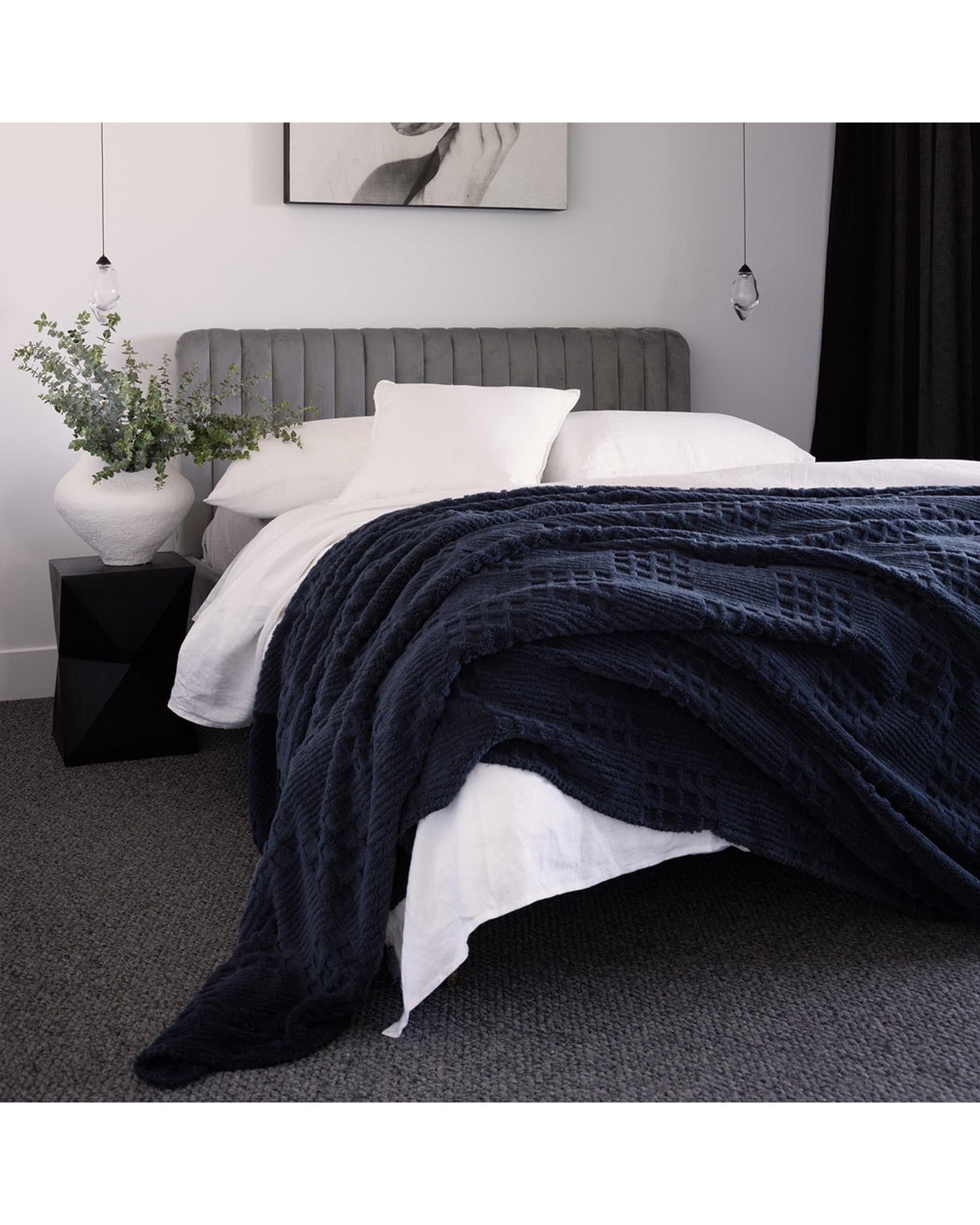 Bambury Lattice Sherpa Blanket Navy