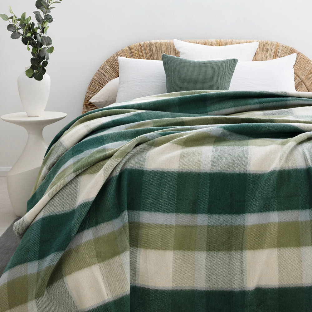 Bambury Nolan Wool Bamboo Blanket Forest Check