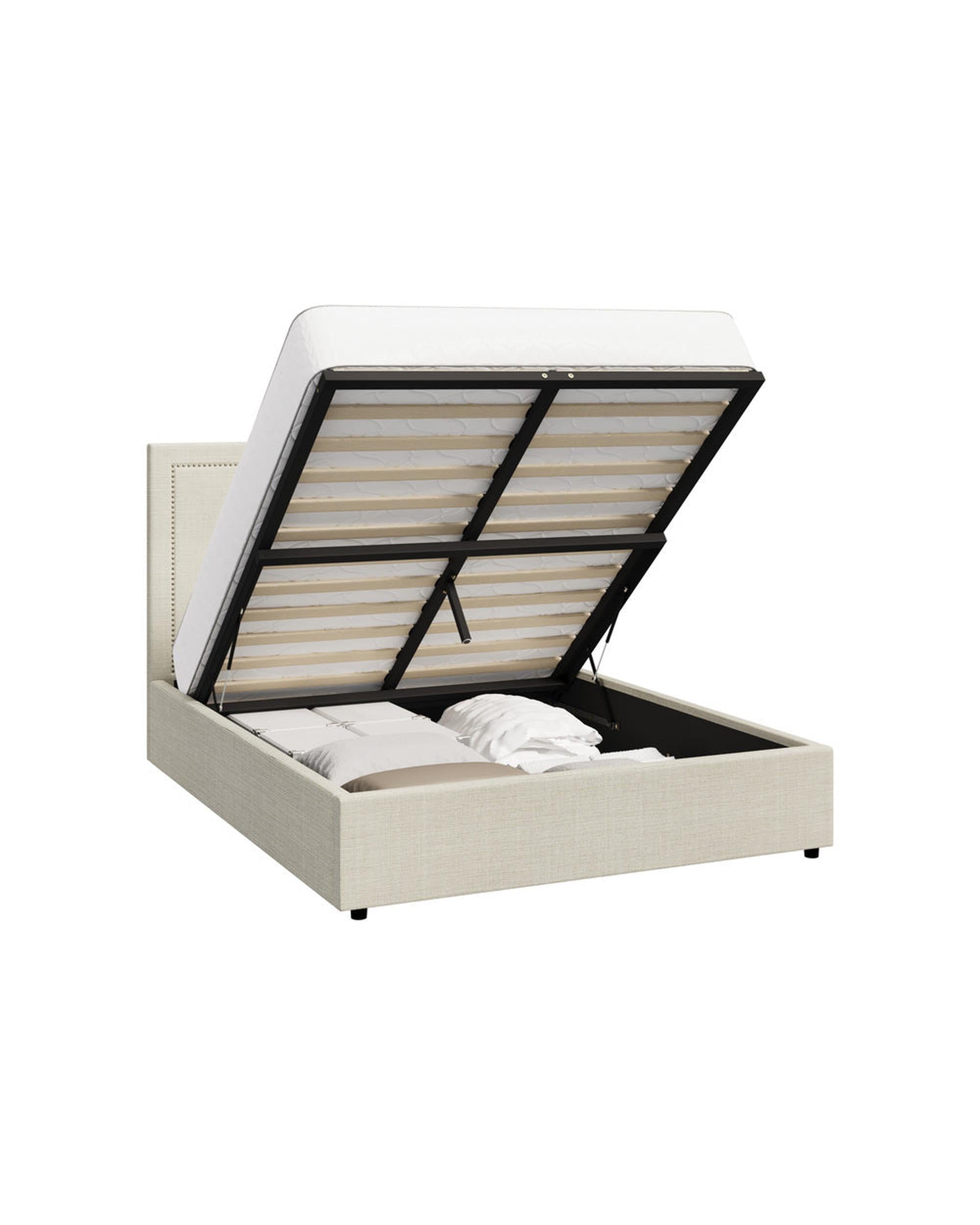 MON Bed Frame  Gas Lift Base Storage - CREAM Oikiture