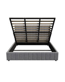 WAVERLEY Bed Frame Gas Lift Base Storage Velvet - Grey Oikiture