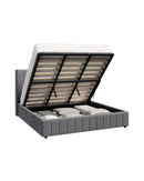 WAVERLEY Bed Frame Gas Lift Base Storage Velvet - Grey Oikiture