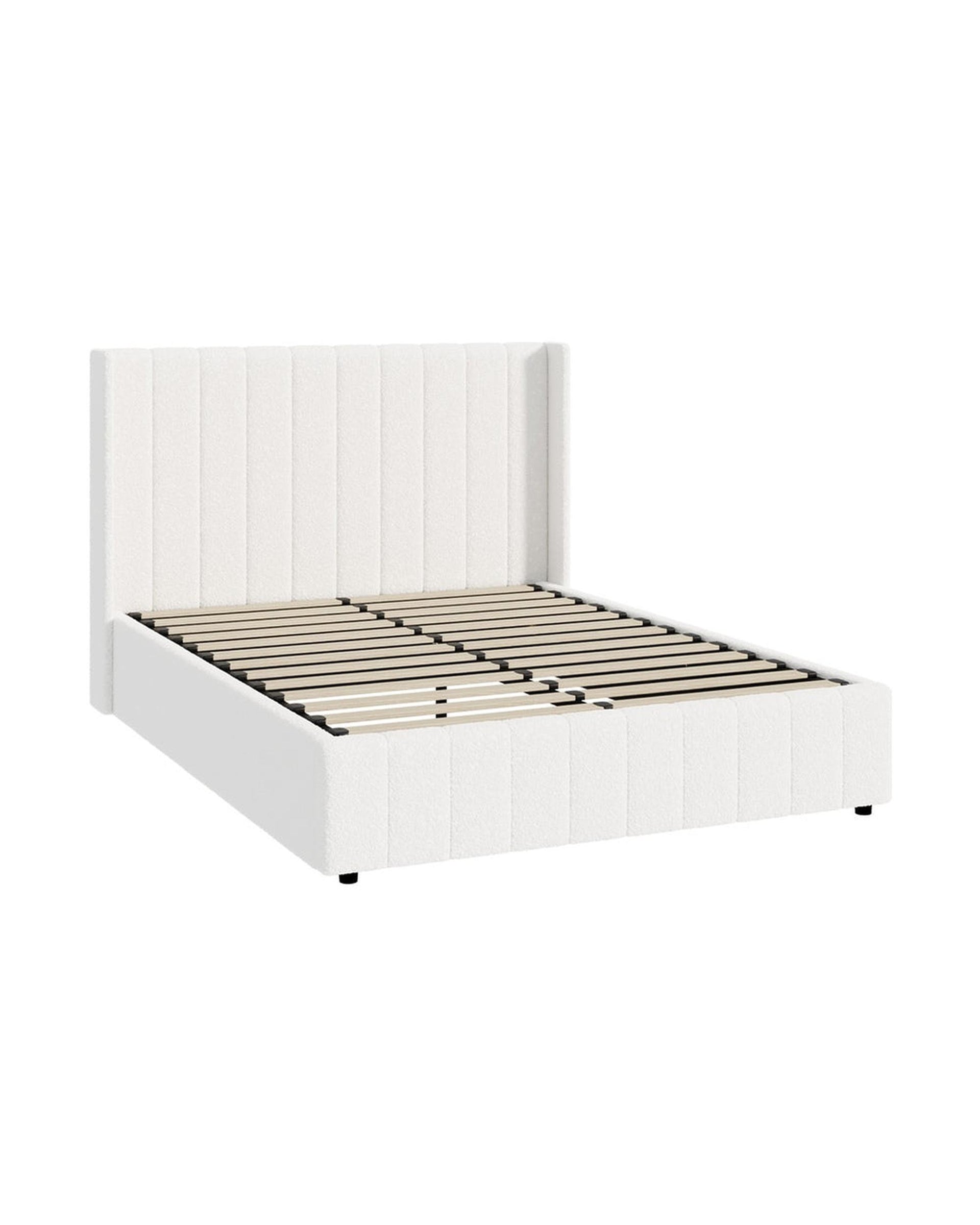 WAVERLEY Bed Frame Gas Lift Base Storage Velvet - WHITE Oikiture