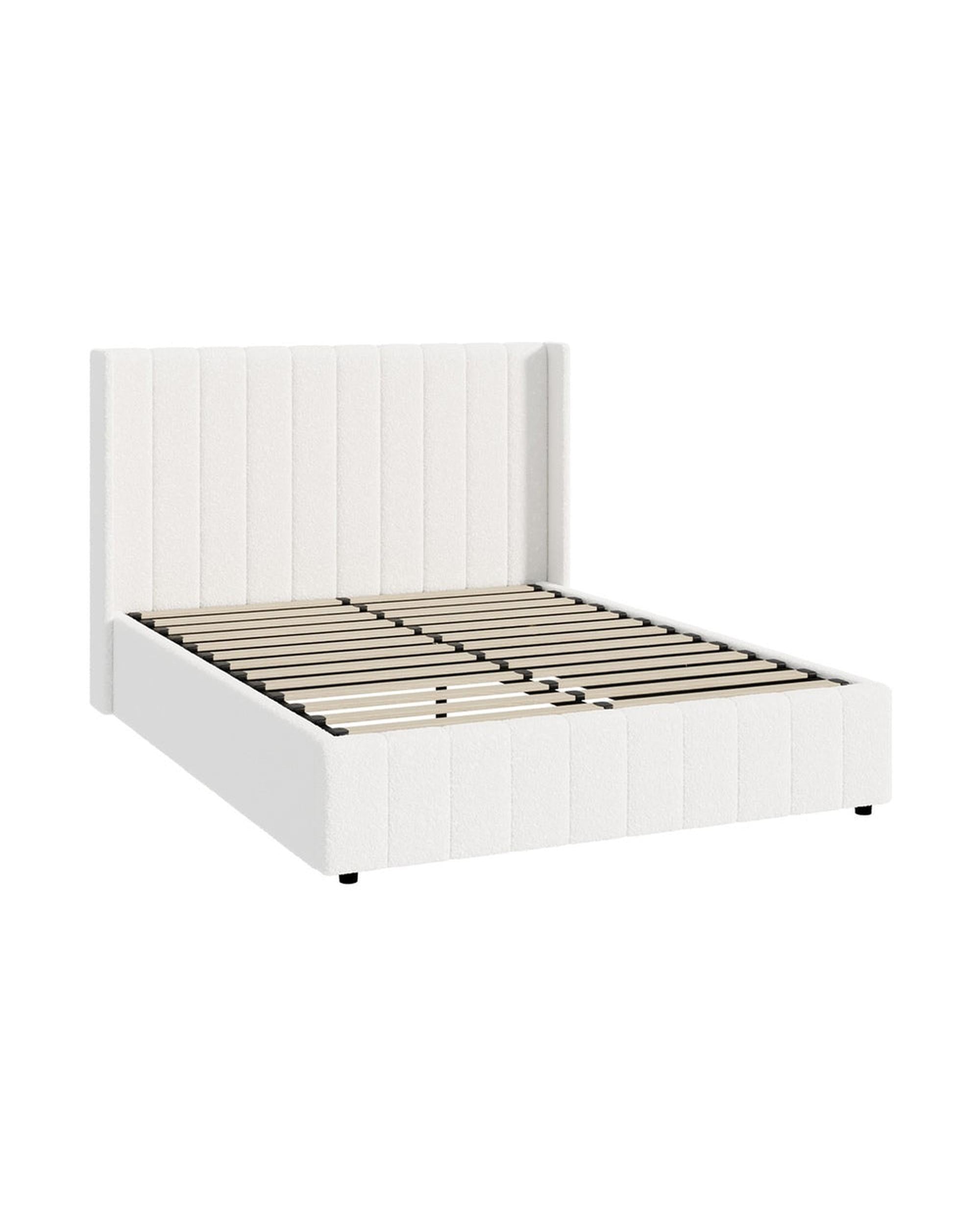 WAVERLEY Bed Frame Gas Lift Base Storage Velvet - WHITE Oikiture