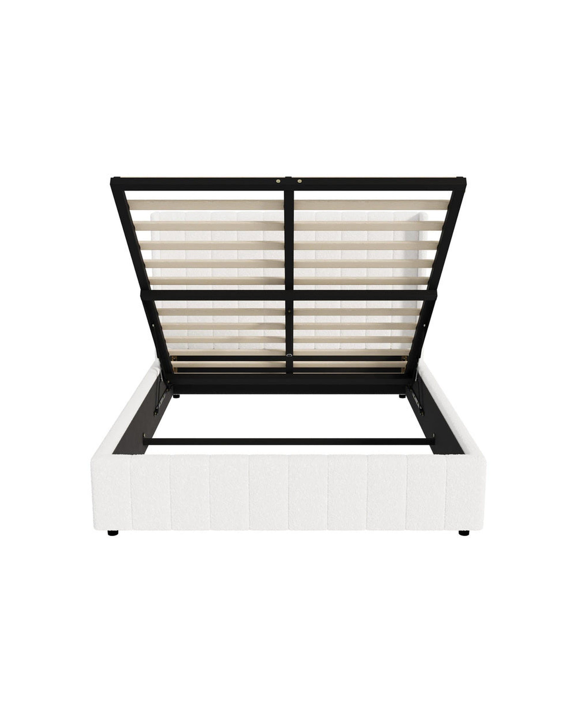 WAVERLEY Bed Frame Gas Lift Base Storage Velvet - WHITE Oikiture