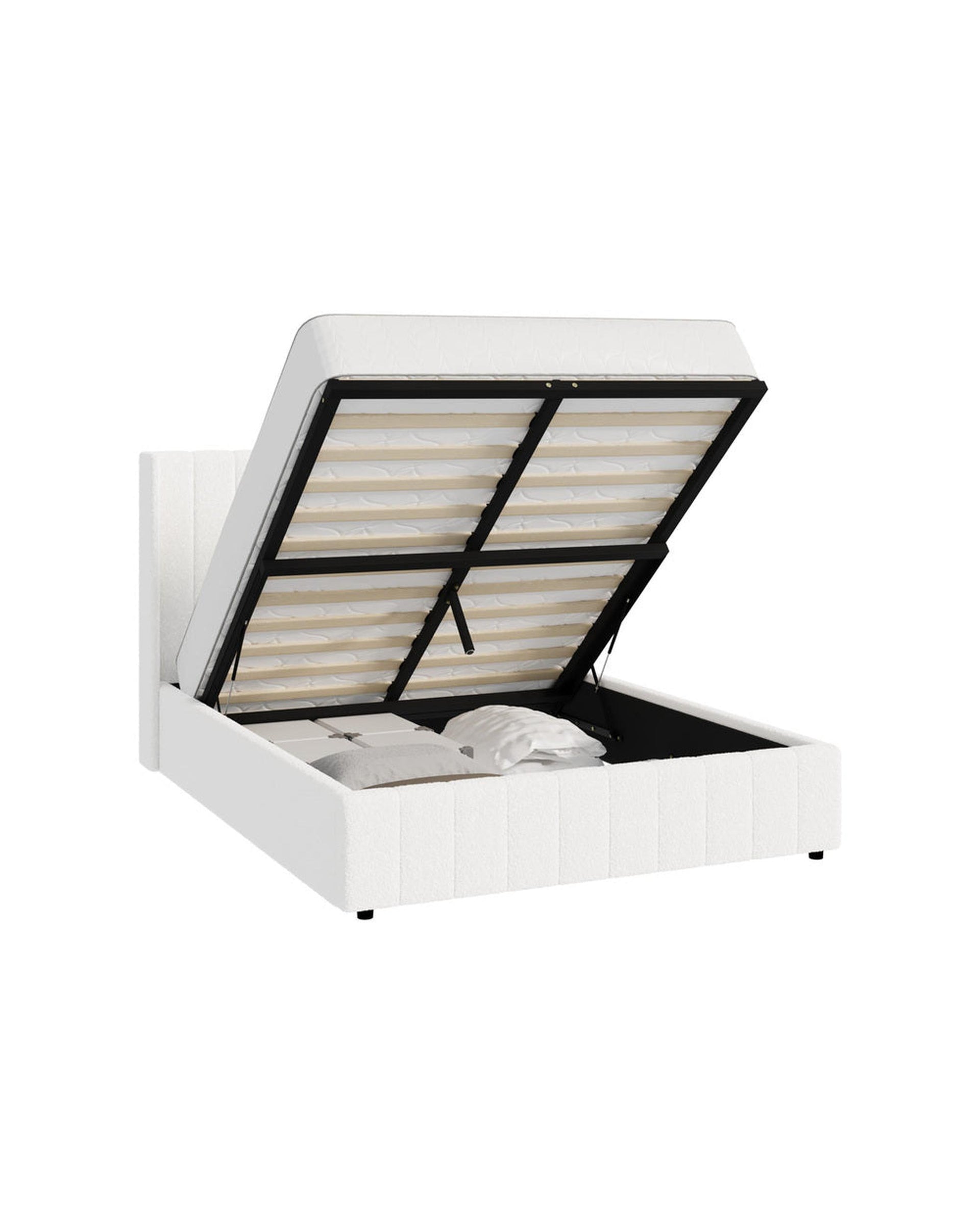 WAVERLEY Bed Frame Gas Lift Base Storage Velvet - WHITE Oikiture
