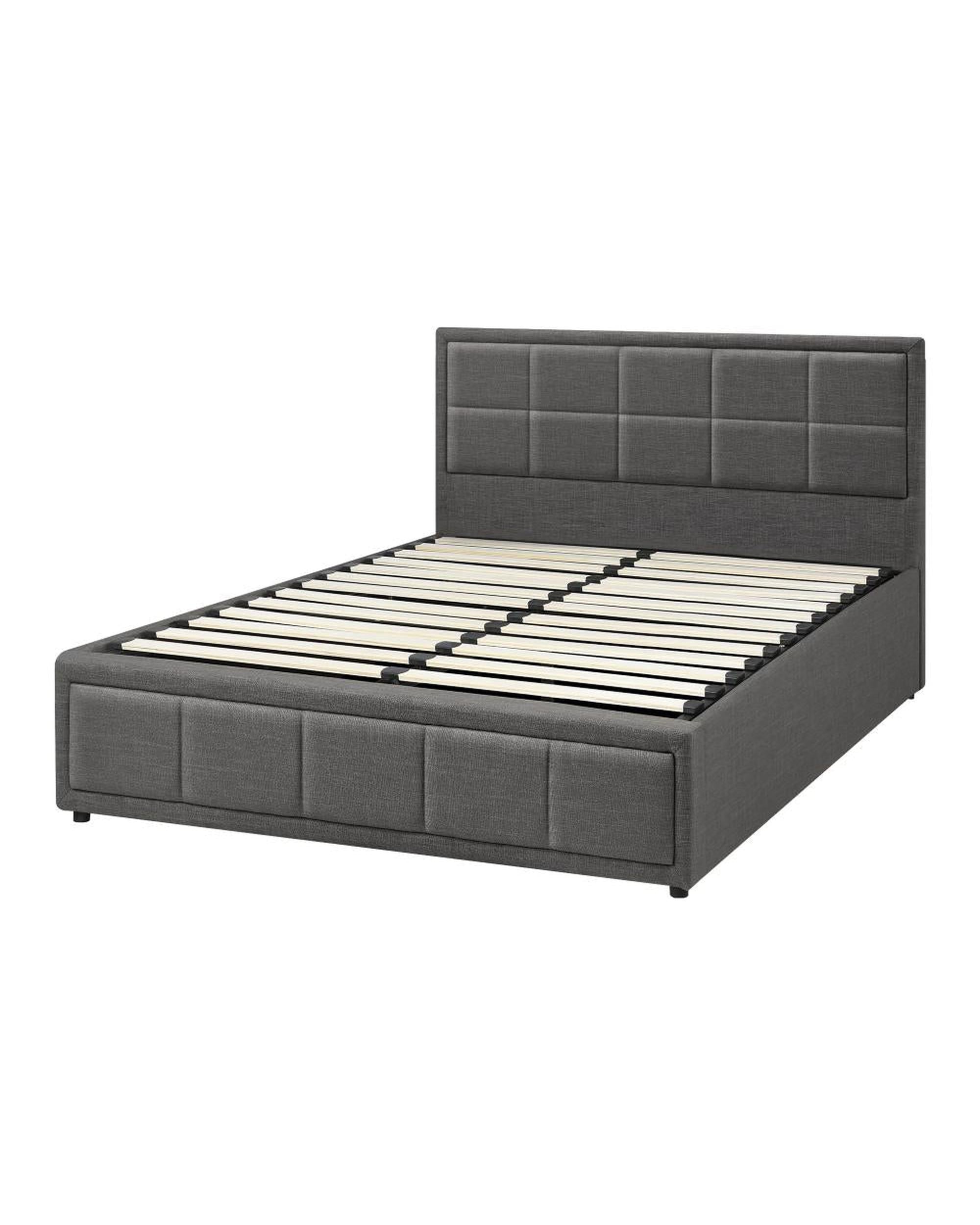 Glenlg Bed Frame Gas Lift Storage Base Fabric Grey Oikiture