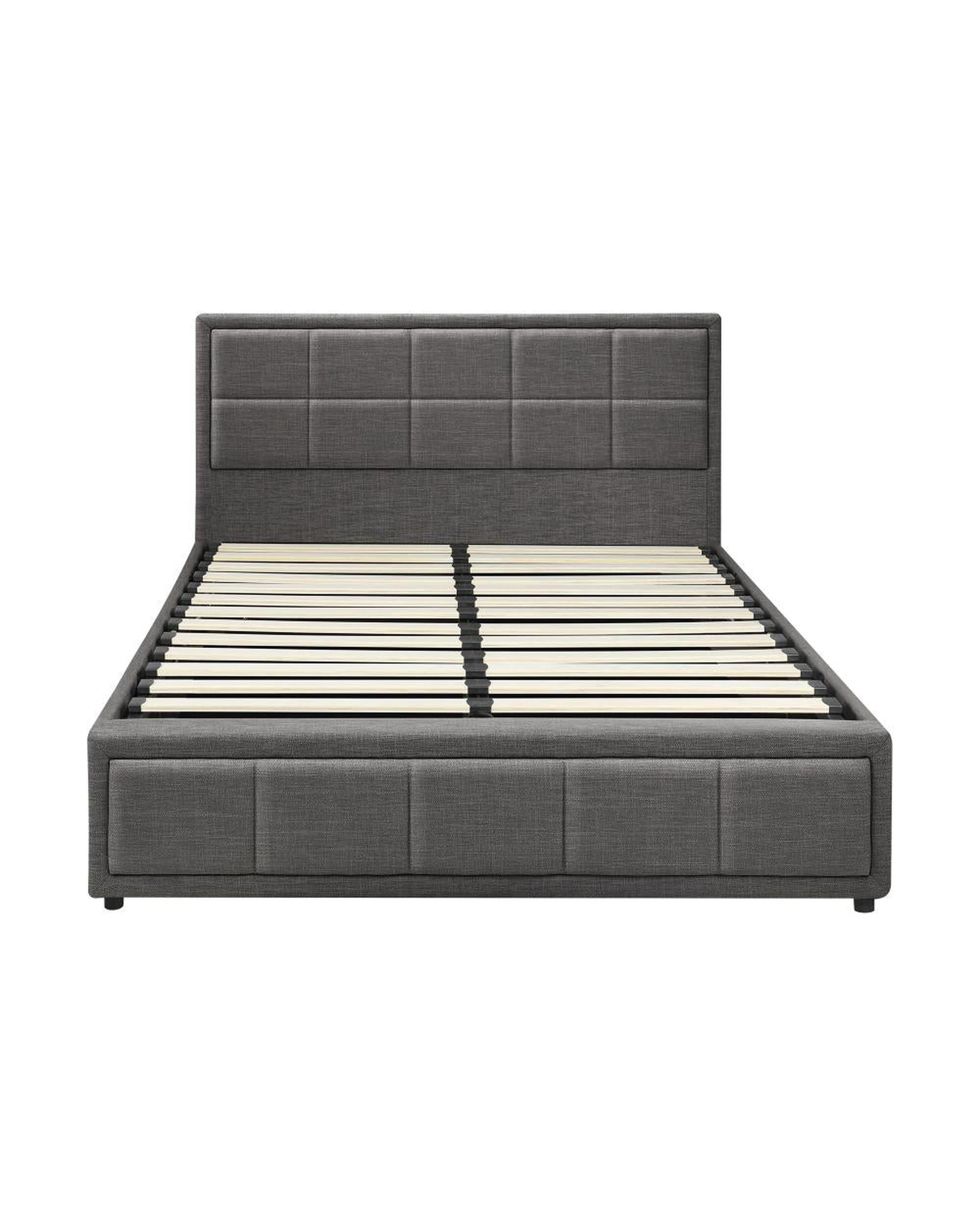 Glenlg Bed Frame Gas Lift Storage Base Fabric Grey Oikiture