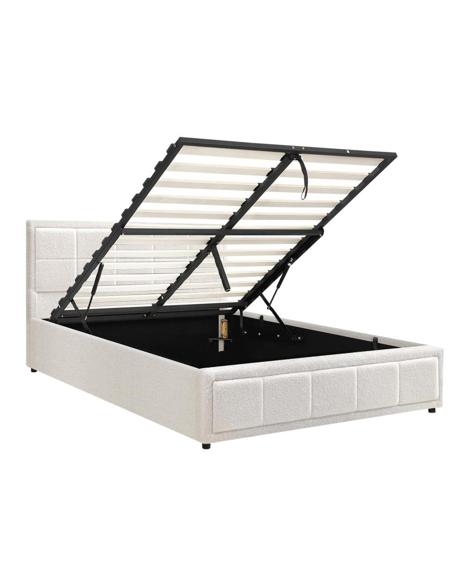 MARTHA Bed Frame Gas Lift Storage Base Boucle White Oikiture