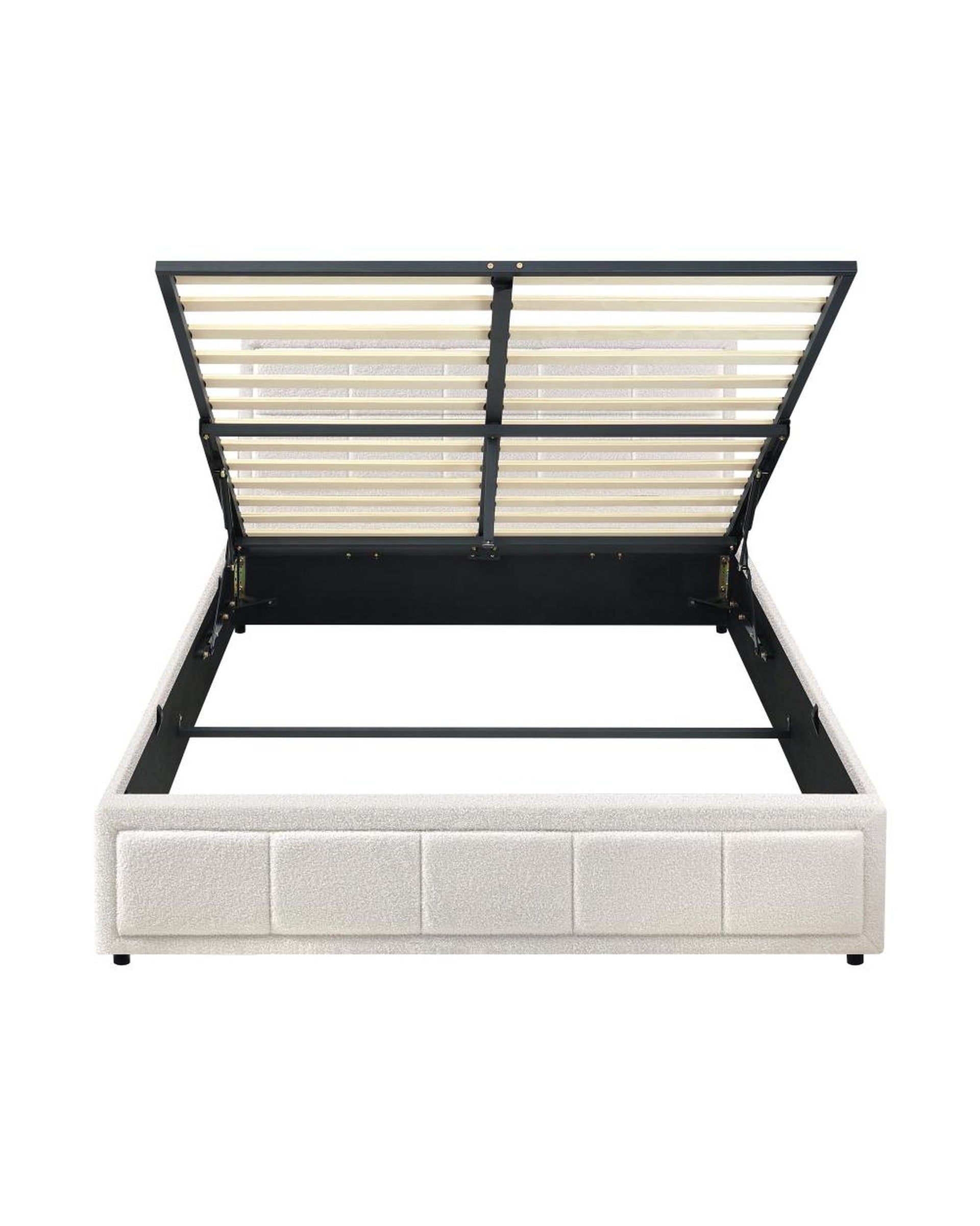 MARTHA Bed Frame Gas Lift Storage Base Boucle White Oikiture