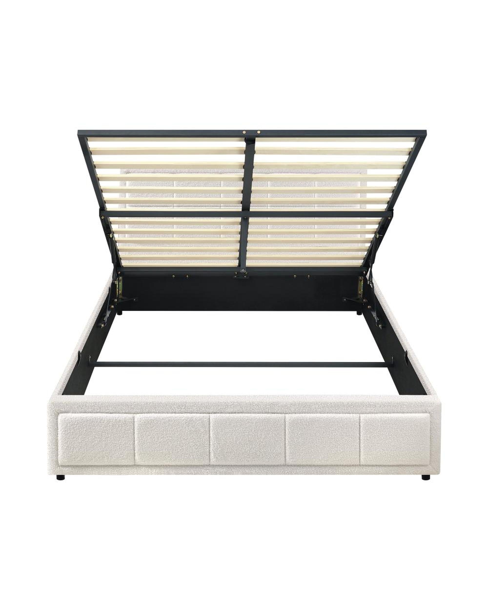 MARTHA Bed Frame Gas Lift Storage Base Boucle White Oikiture