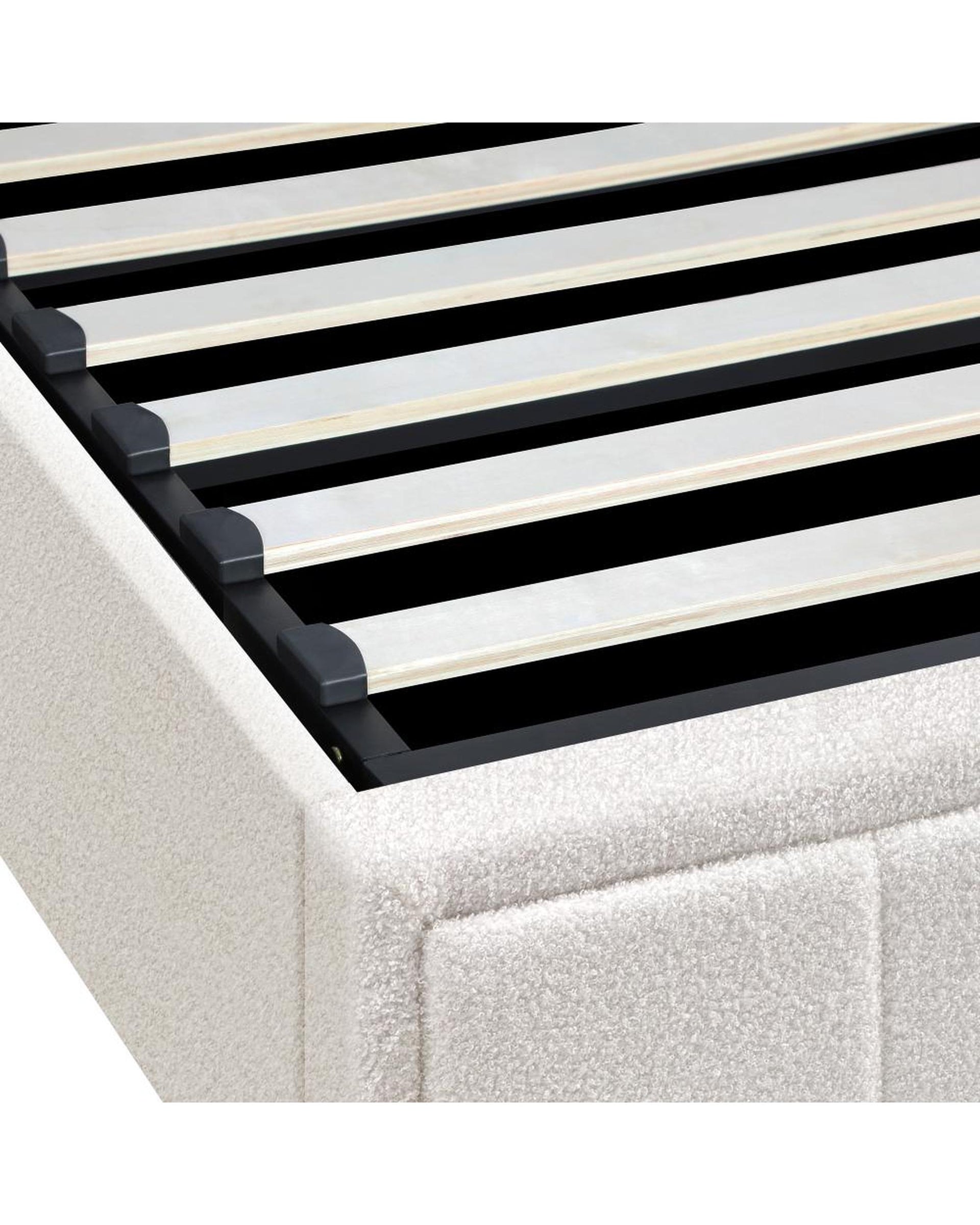 MARTHA Bed Frame Gas Lift Storage Base Boucle White Oikiture