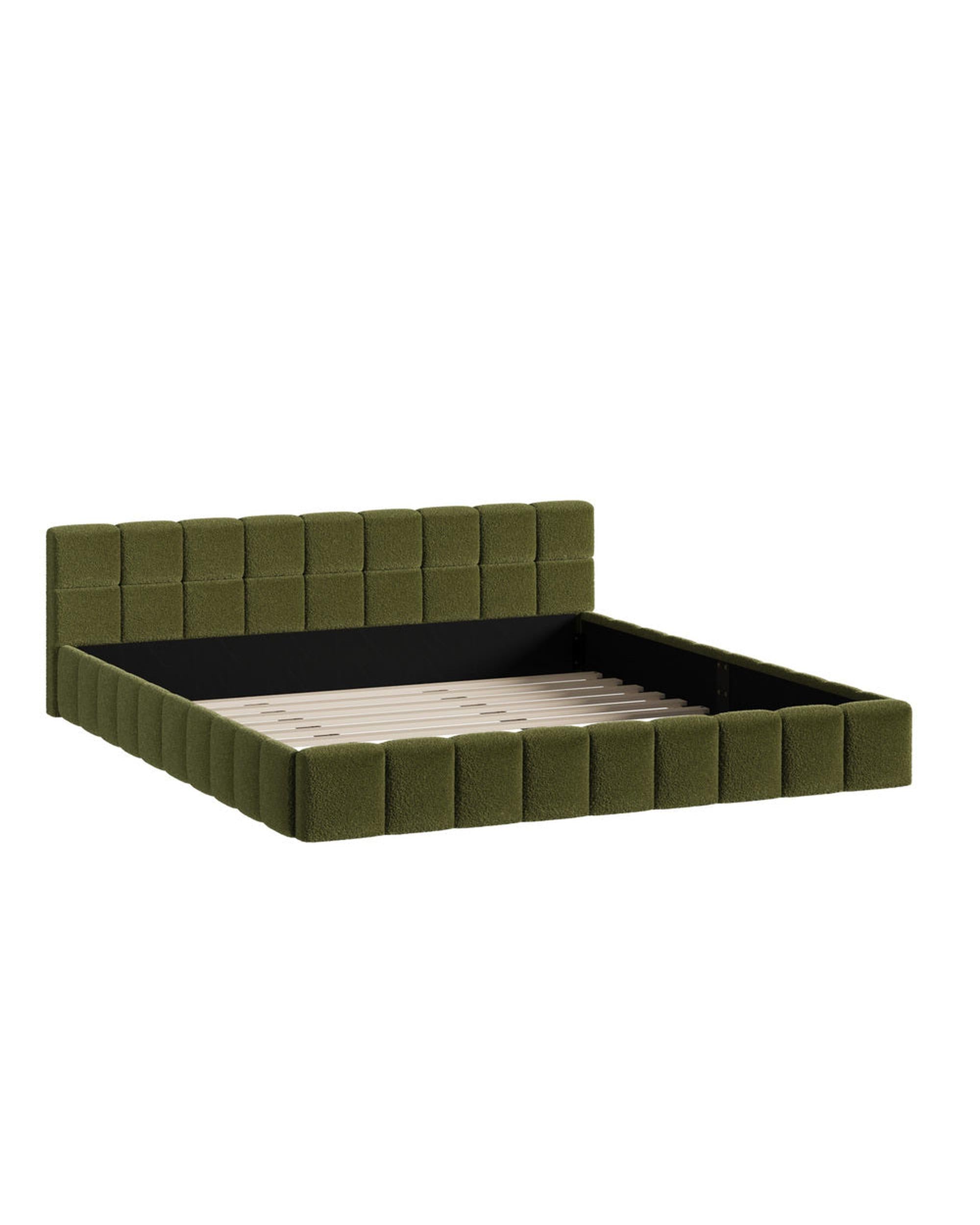 VERDE Bed Frame Tufted Headboard Green Boucle Oikiture