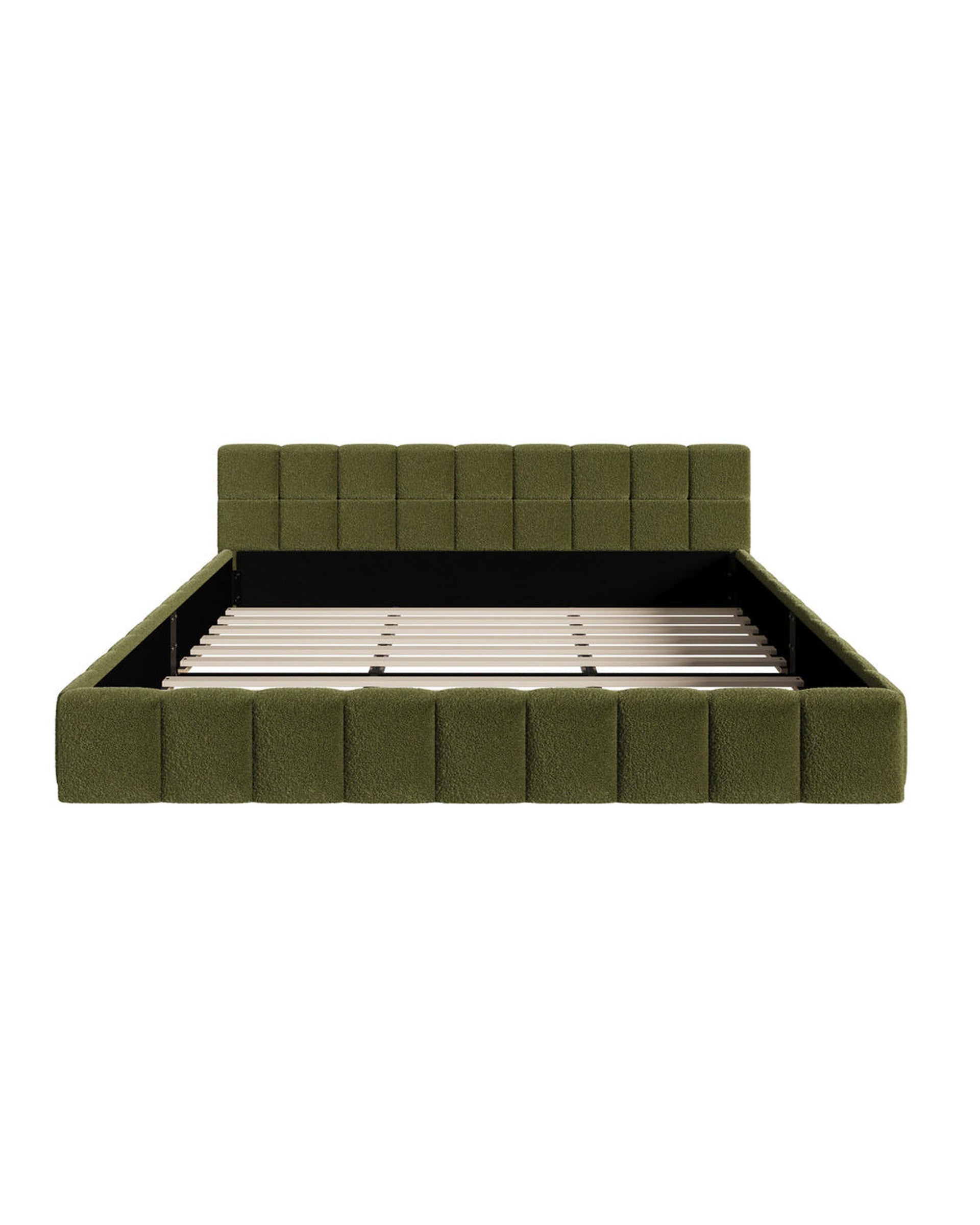 VERDE Bed Frame Tufted Headboard Green Boucle Oikiture