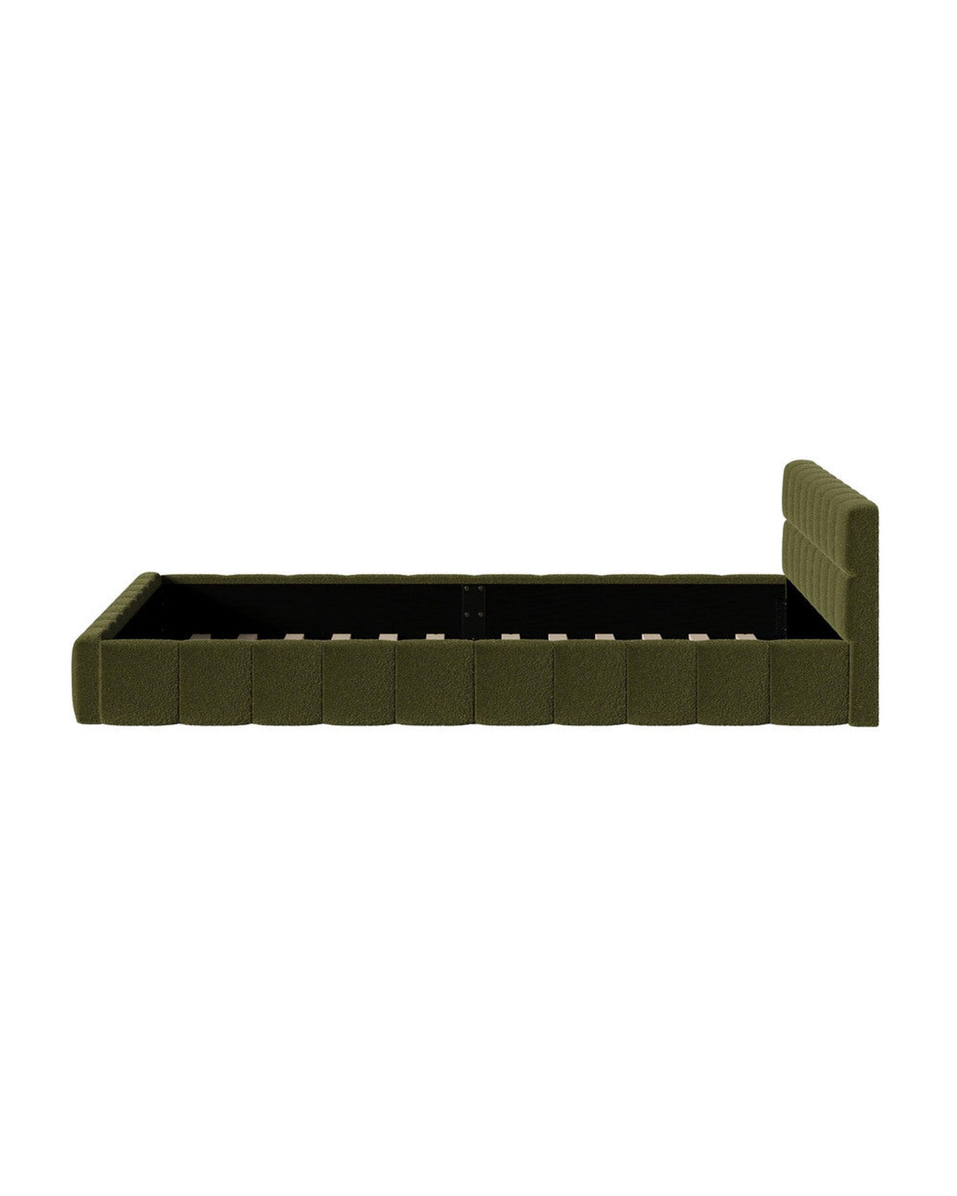 VERDE Bed Frame Tufted Headboard Green Boucle Oikiture