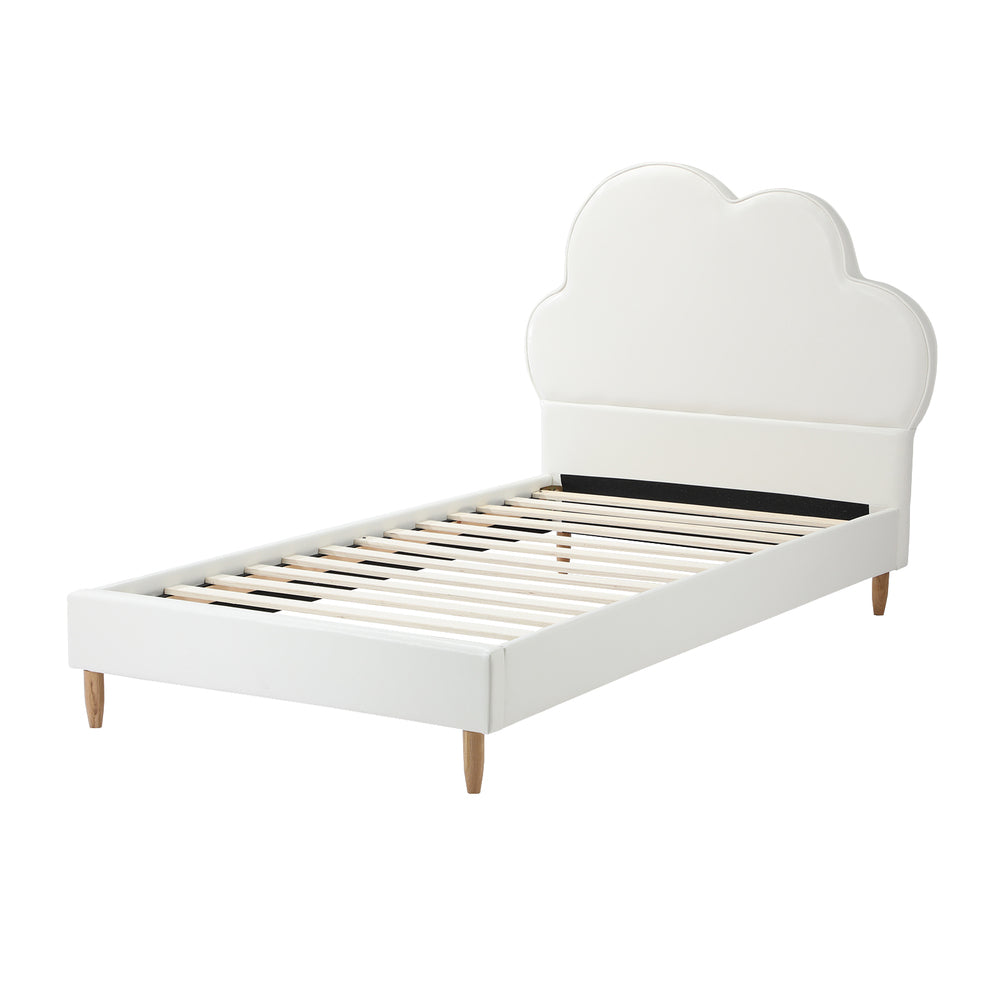 SKY Bed Frame Single Size Kids Bed Frame White Leather Oikiture