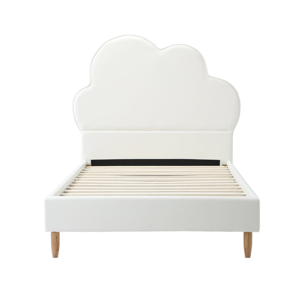 SKY Bed Frame Single Size Kids Bed Frame White Leather Oikiture