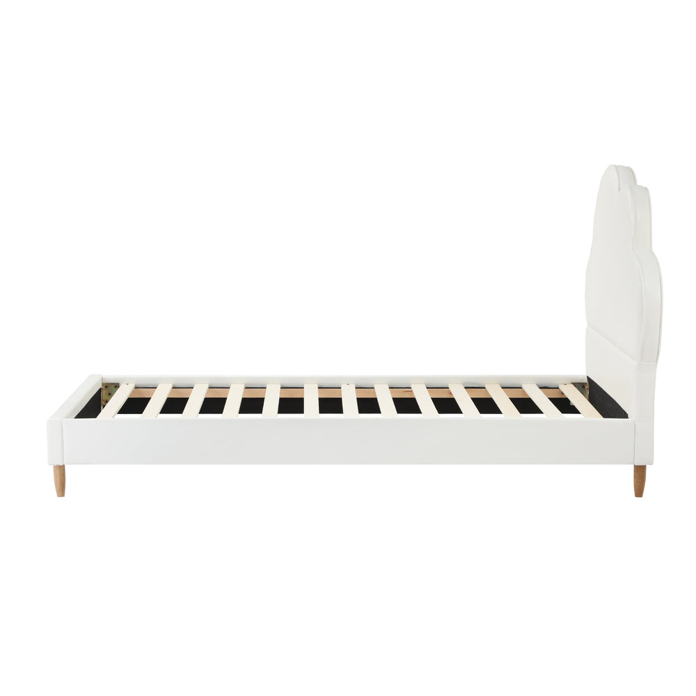 SKY Bed Frame Single Size Kids Bed Frame White Leather Oikiture
