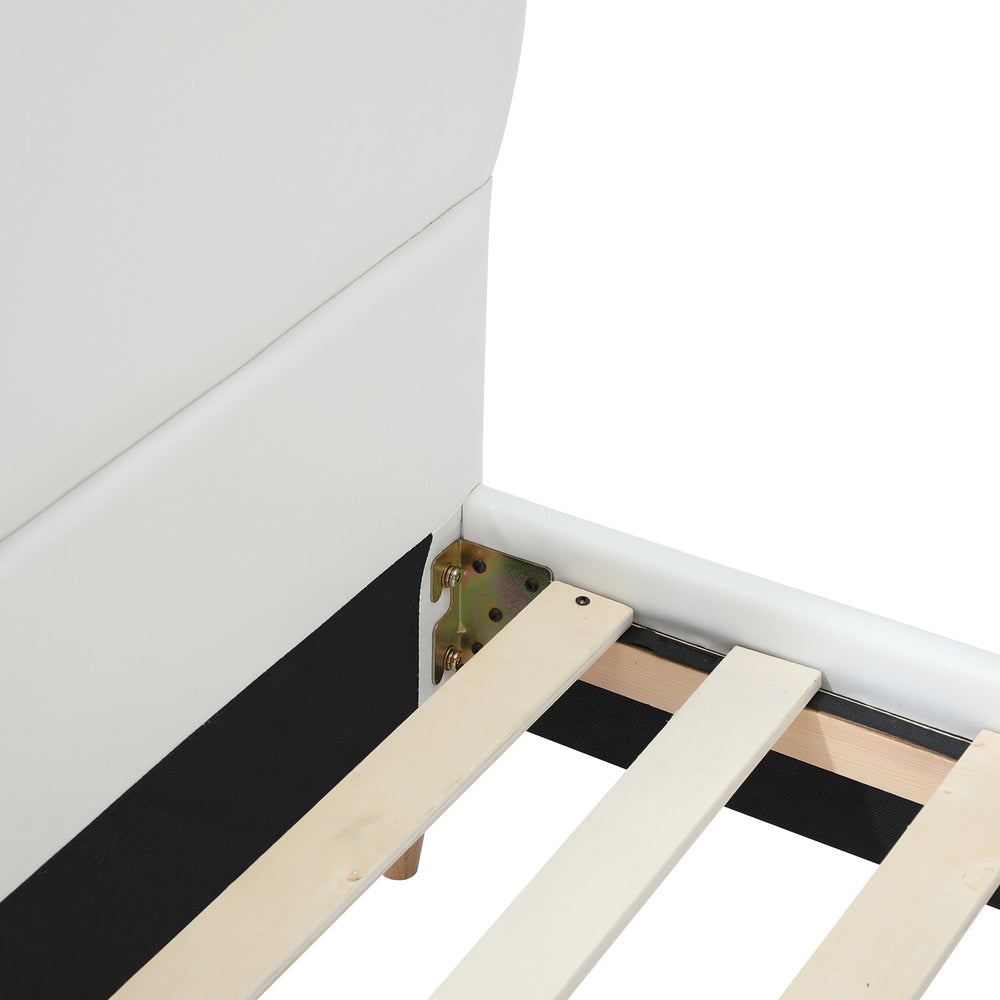 SKY Bed Frame Single Size Kids Bed Frame White Leather Oikiture