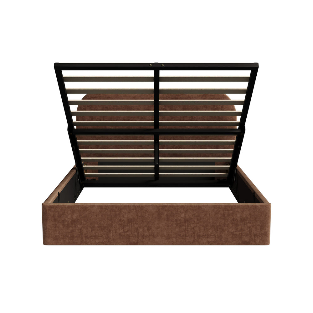 TITO Bed Frame Gas Lift Storage Velvet Brown