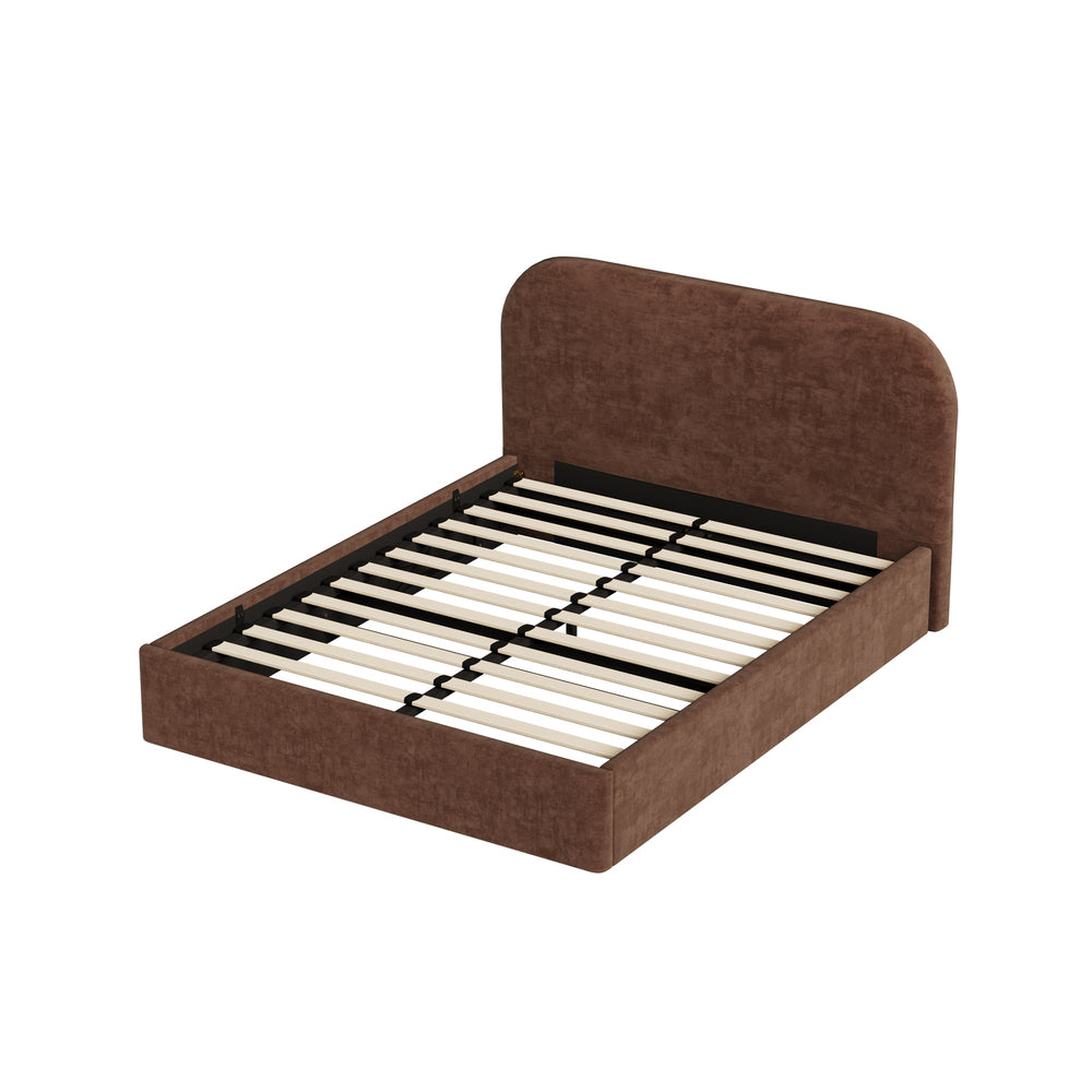 TITO Bed Frame Gas Lift Storage Velvet Brown