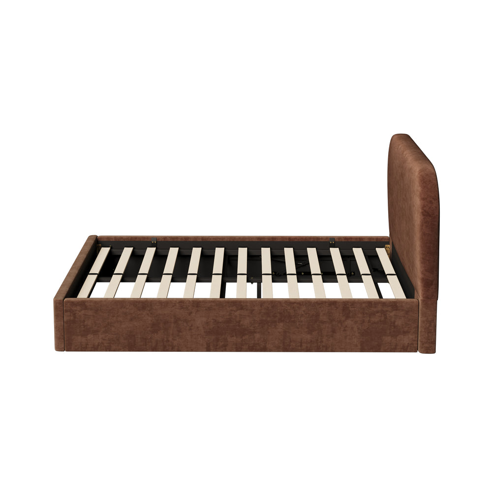 TITO Bed Frame Gas Lift Storage Velvet Brown