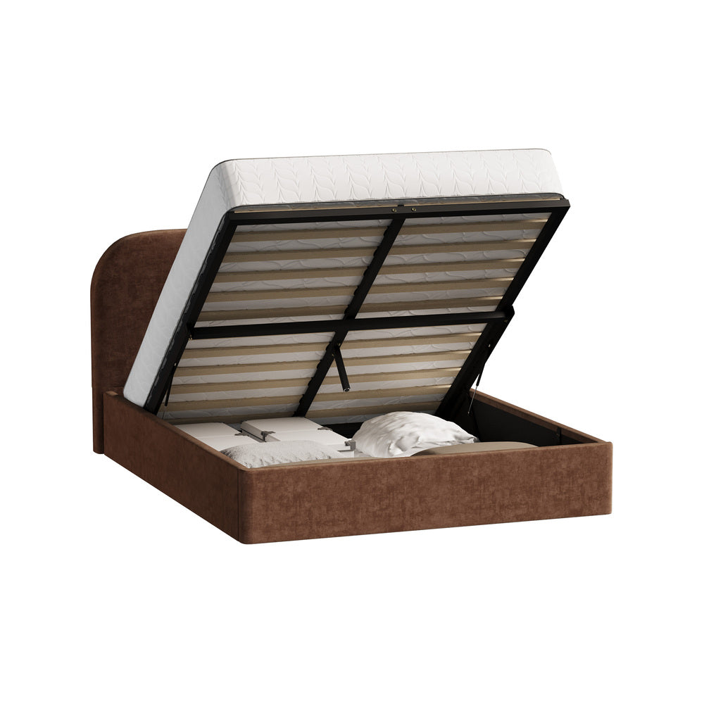 TITO Bed Frame Gas Lift Storage Velvet Brown
