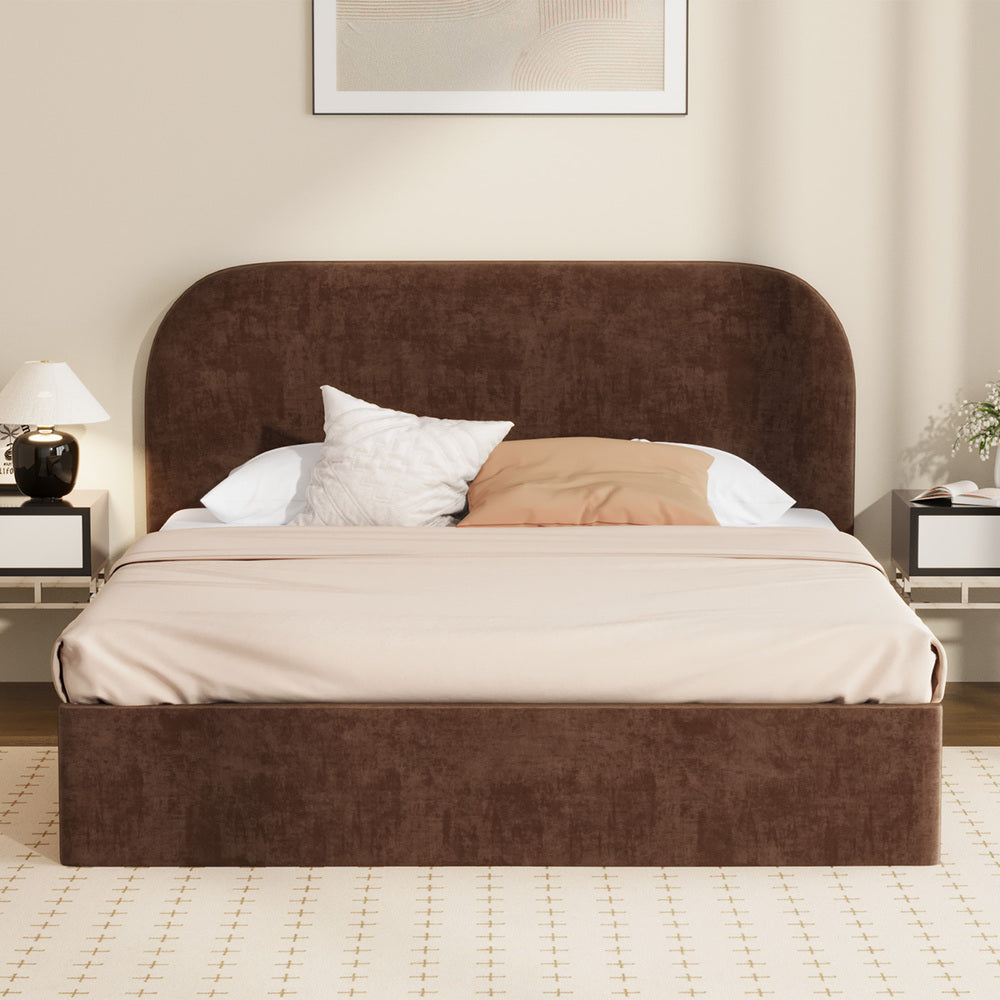 TITO Bed Frame Gas Lift Storage Velvet Brown