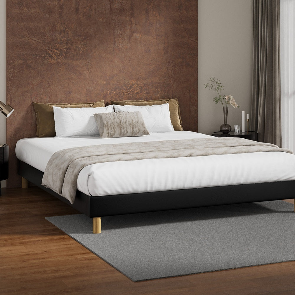 HAYNE Bed Frame Bed Base Black Leather Oikiture