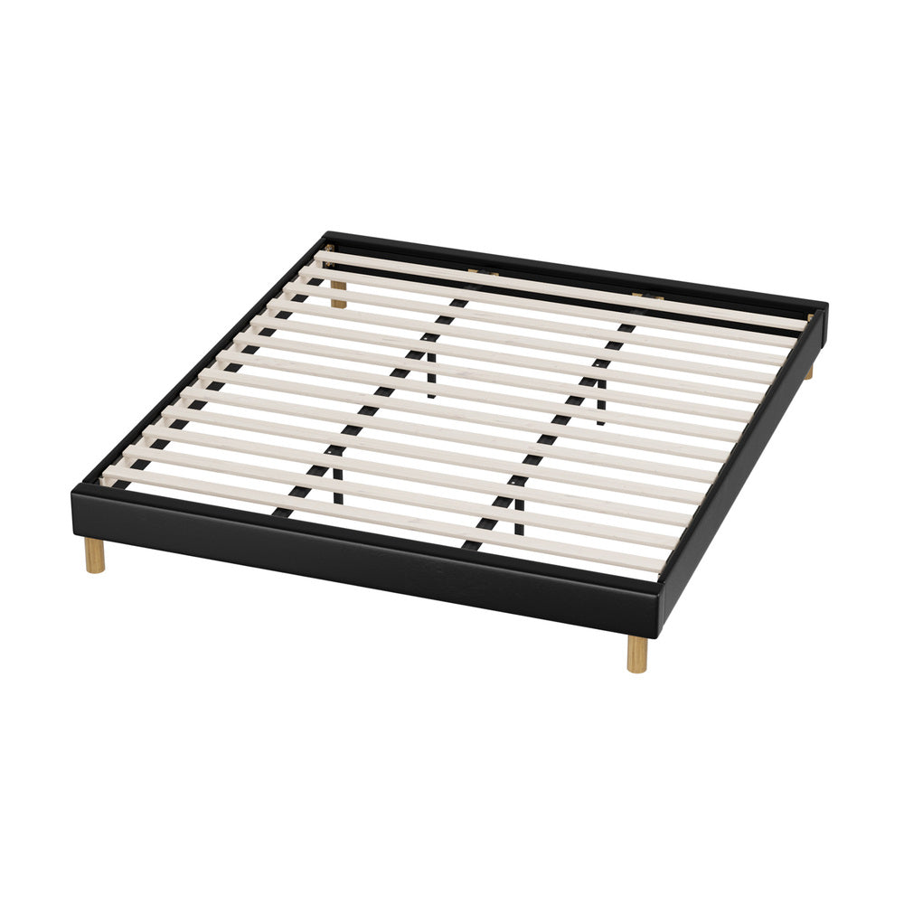 HAYNE Bed Frame Bed Base Black Leather Oikiture