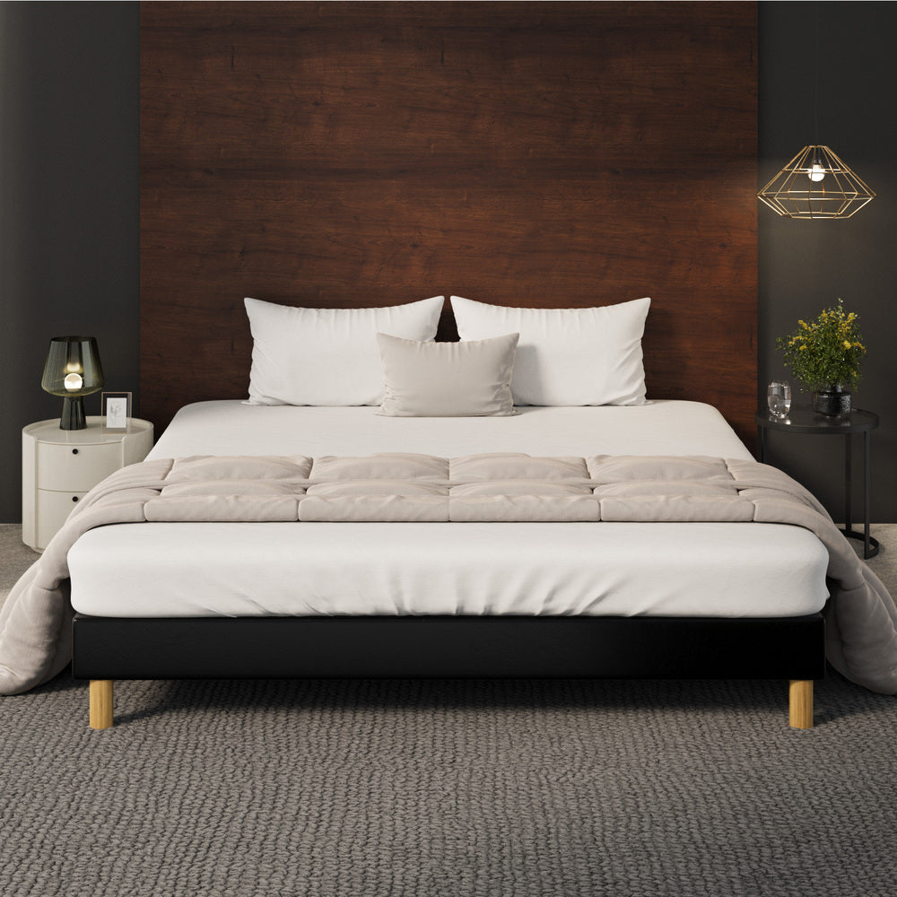 HAYNE Bed Frame Bed Base Black Leather Oikiture