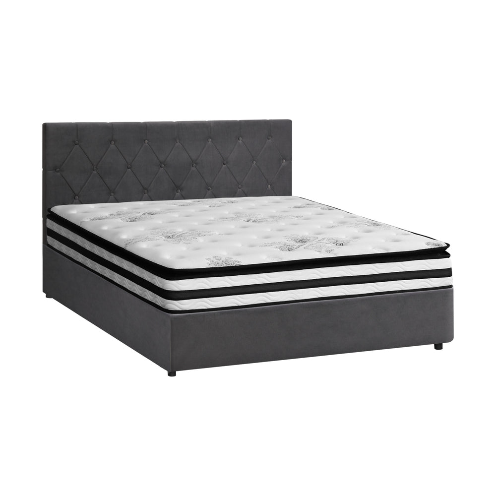 SMITH Bed Frame Gas Lift with Mattress White Leather Oikiture