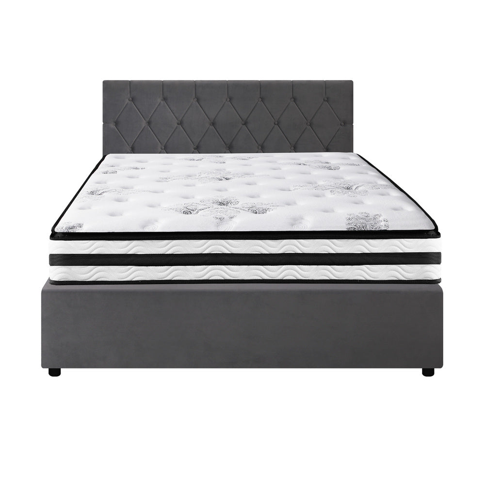 SMITH Bed Frame Gas Lift with Mattress White Leather Oikiture