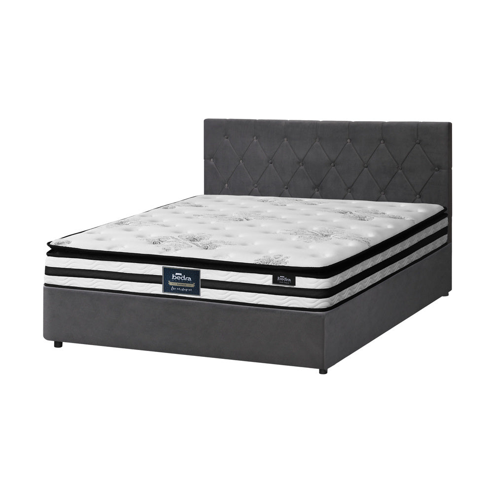 SMITH Bed Frame Gas Lift with Mattress White Leather Oikiture