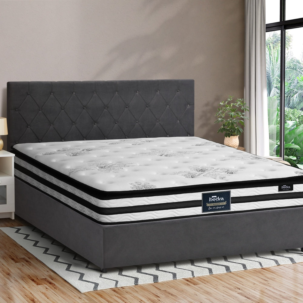 STAR Bed Frame Gas Lift Base with Mattress Velvet Grey Oikiture