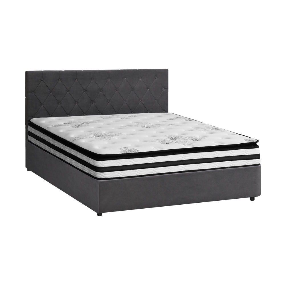 STAR Bed Frame Gas Lift Base with Mattress Velvet Grey Oikiture