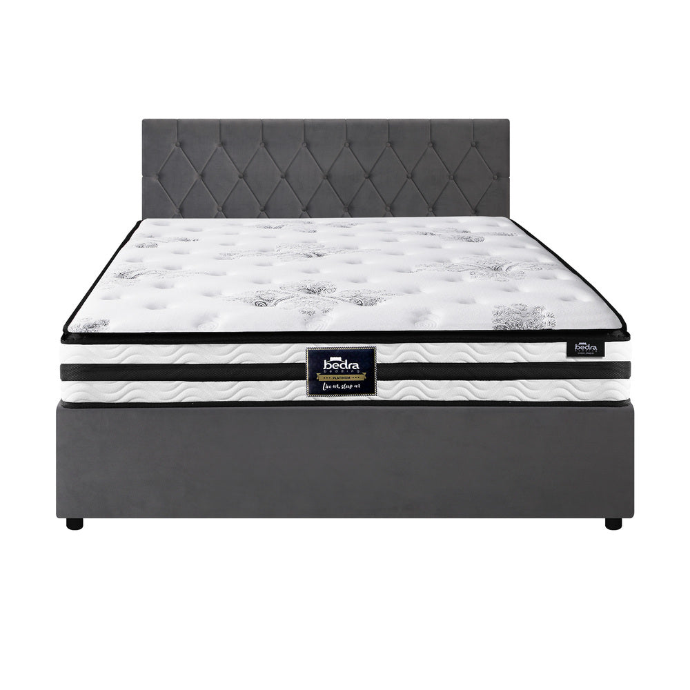 STAR Bed Frame Gas Lift Base with Mattress Velvet Grey Oikiture