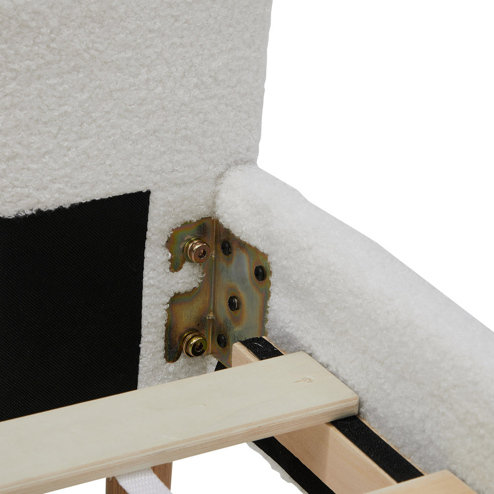 SPACE Boucle Bed Frame with Ottoman Set Scallop Shaped Sherpa Bedhead Single Oikiture