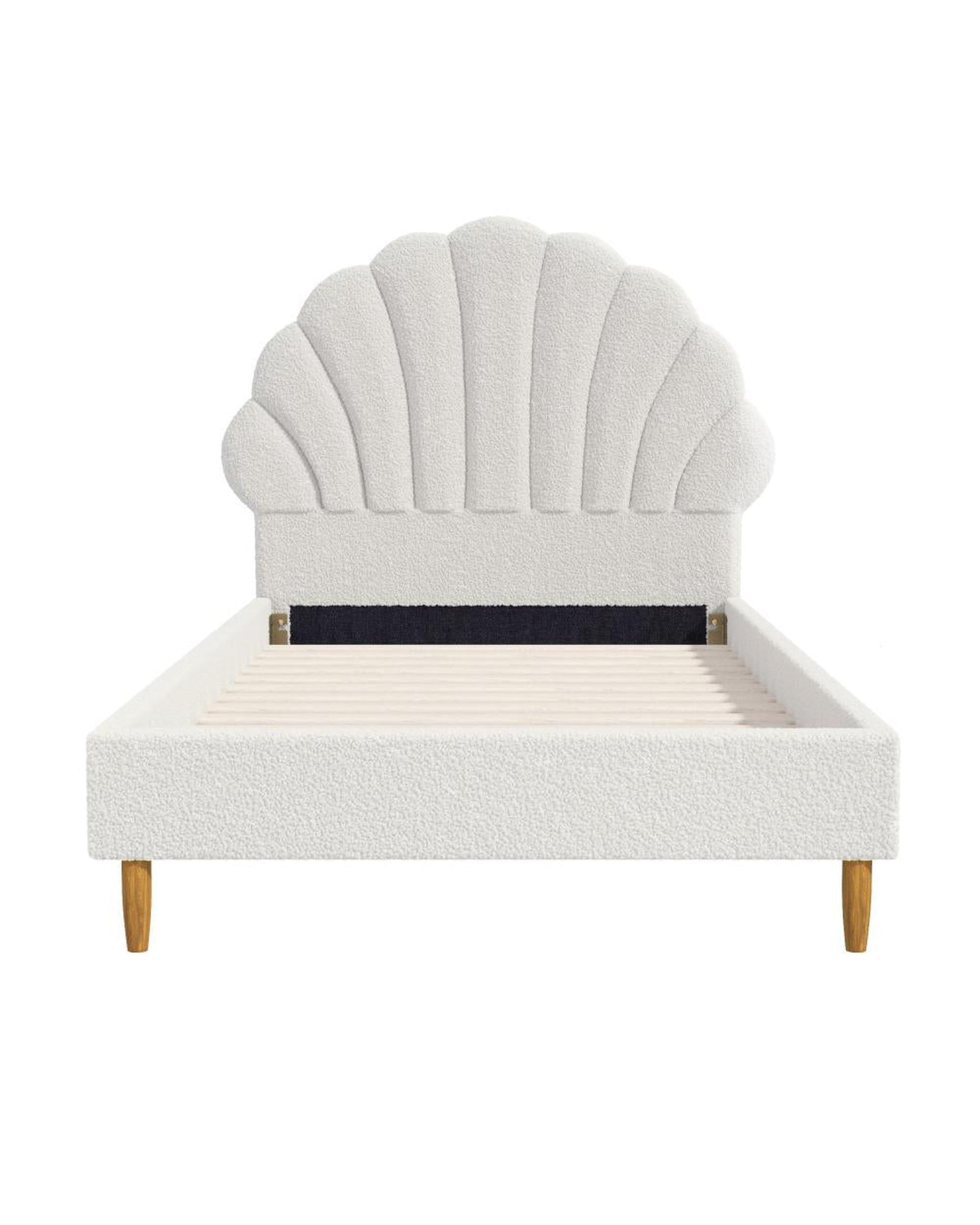COVE Frame Scallop-Shape Bedhead White Boucle - SINGLE SIZE ONLY Oikiture
