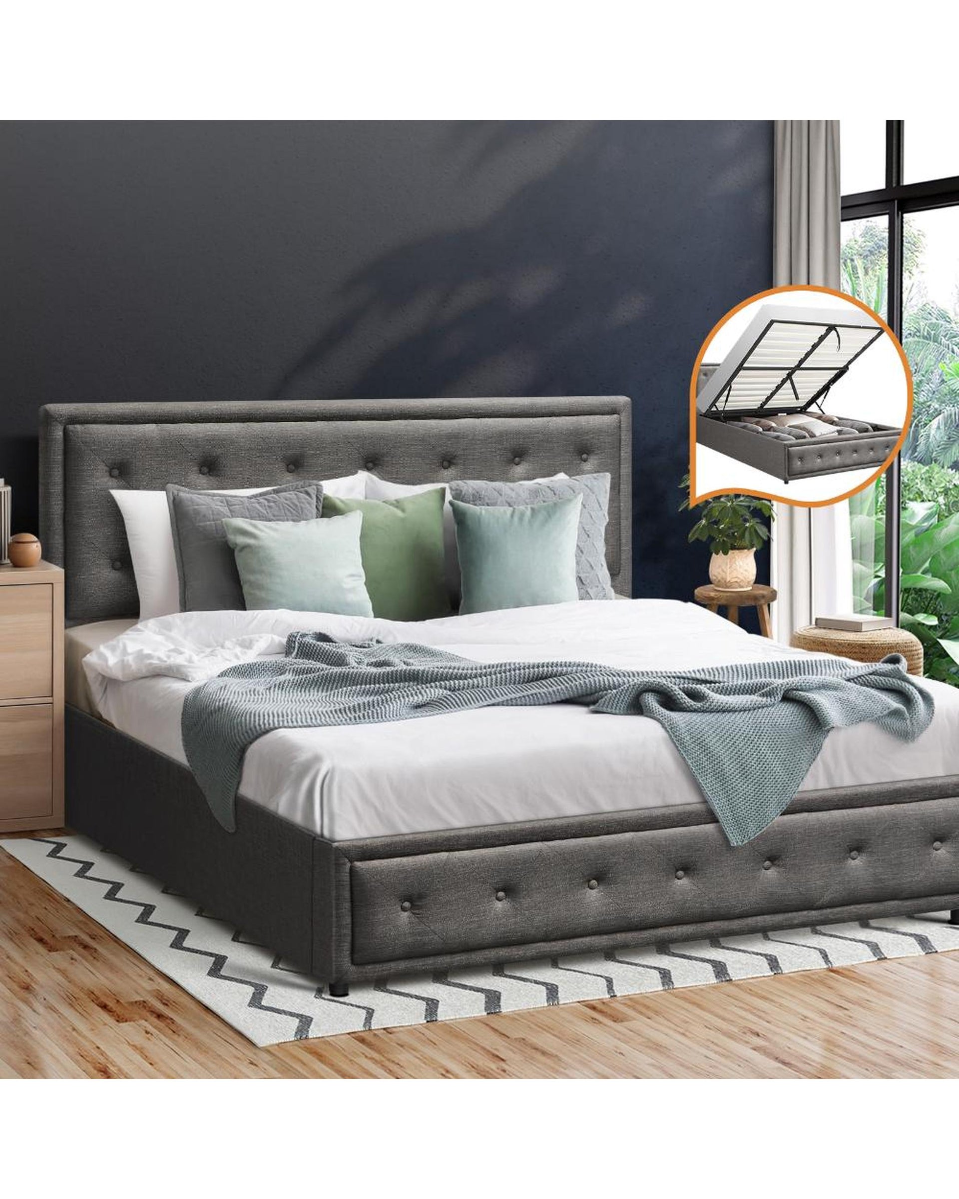 Bed Frame with Storage Space Gas Lift Bed Mattress Base Grey Oikiture