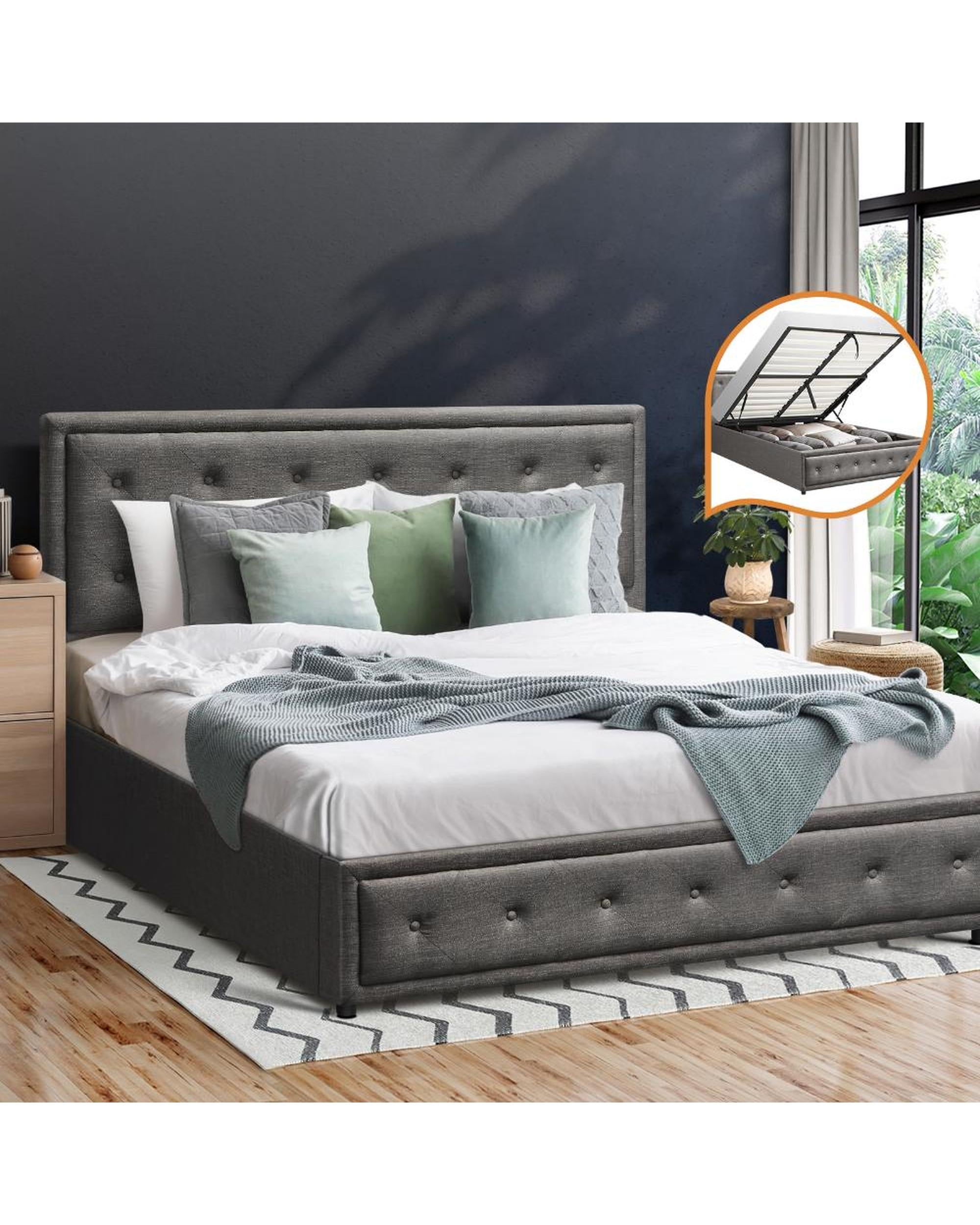 Bed Frame with Storage Space Gas Lift Bed Mattress Base Grey Oikiture