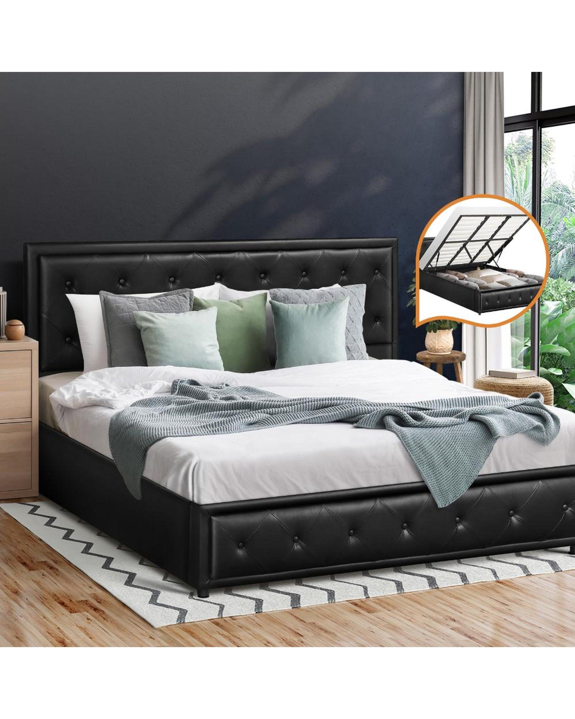 Bed Frame with Storage Space Gas Lift Bed Mattress Base Black Oikiture